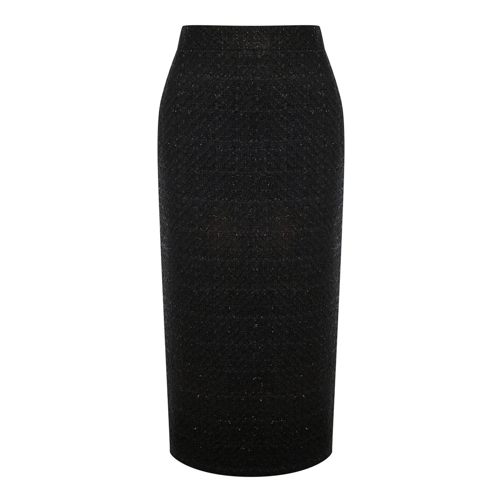 Jupe midi en tweed noire