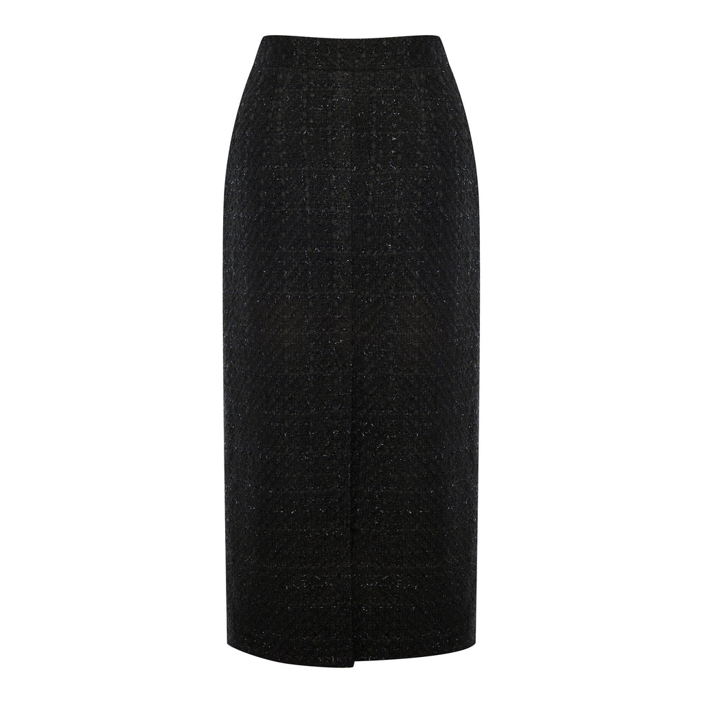 Jupe midi en tweed noire