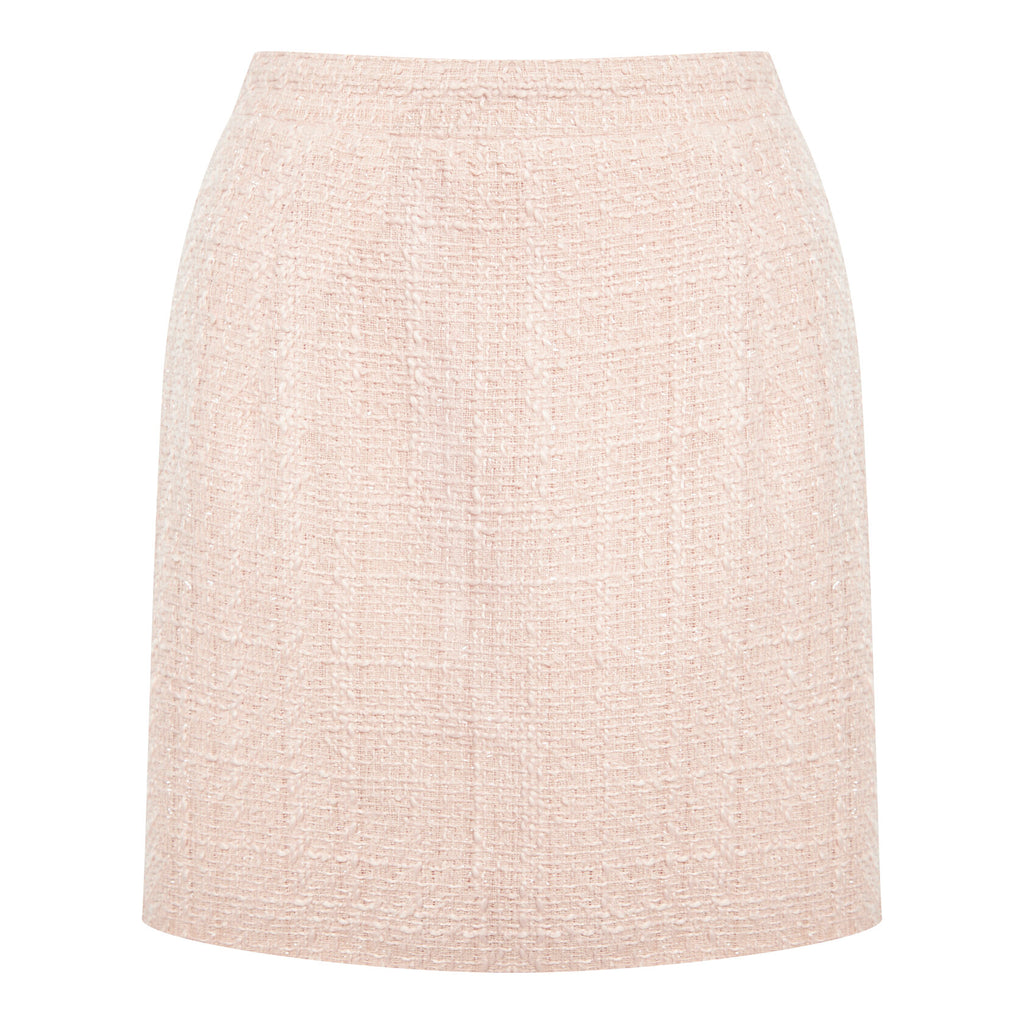Jupe courte en tweed rose poudré