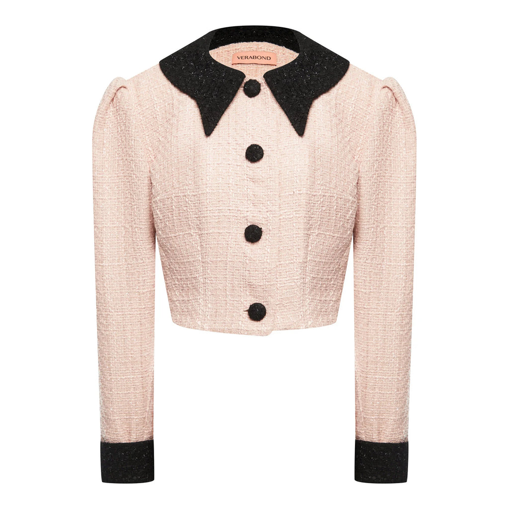 Veste en tweed rose poudrée